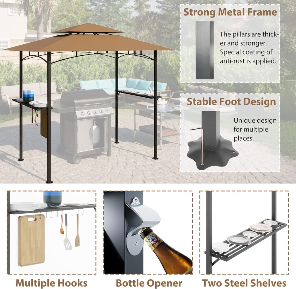 8 X 5 FT Pergola with Vents, Double Barbecue Gazebo Outdoor Barbecue Canopy for Patio, Camping, Potluck