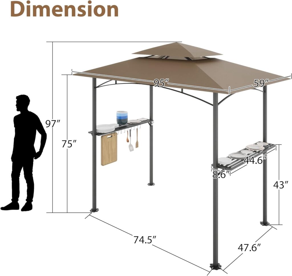 8 X 5 FT Pergola with Vents, Double Barbecue Gazebo Outdoor Barbecue Canopy for Patio, Camping, Potluck