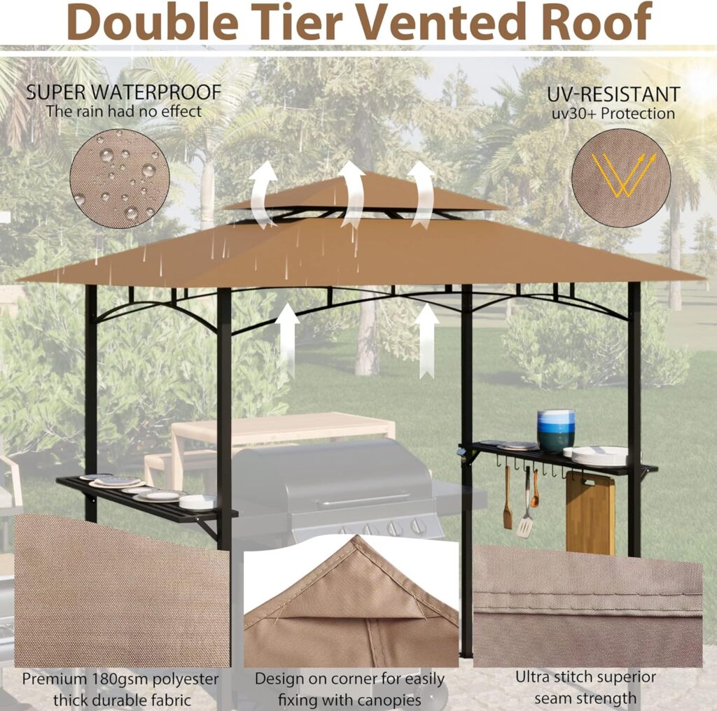 8 X 5 FT Pergola with Vents, Double Barbecue Gazebo Outdoor Barbecue Canopy for Patio, Camping, Potluck