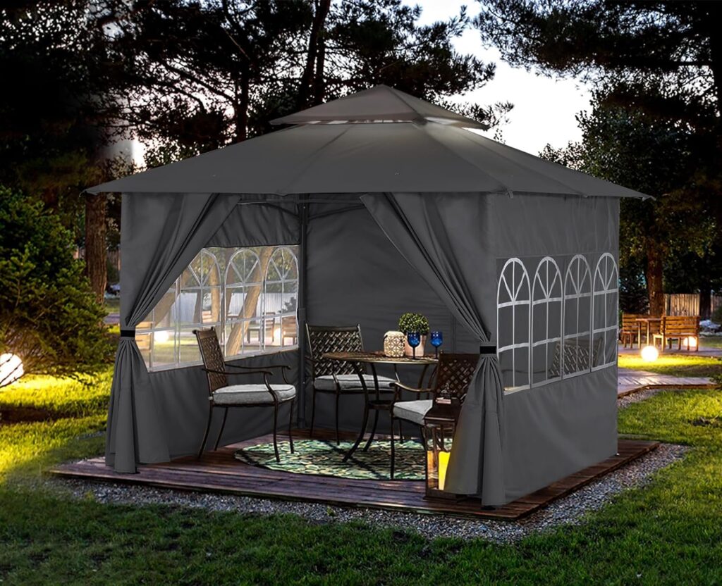 ABCCANOPY 8x8 Outdoor Gazebo - Patio Screened Gazebo with Curtains and Windows for Deck, Lawn and Backyard (Gray)