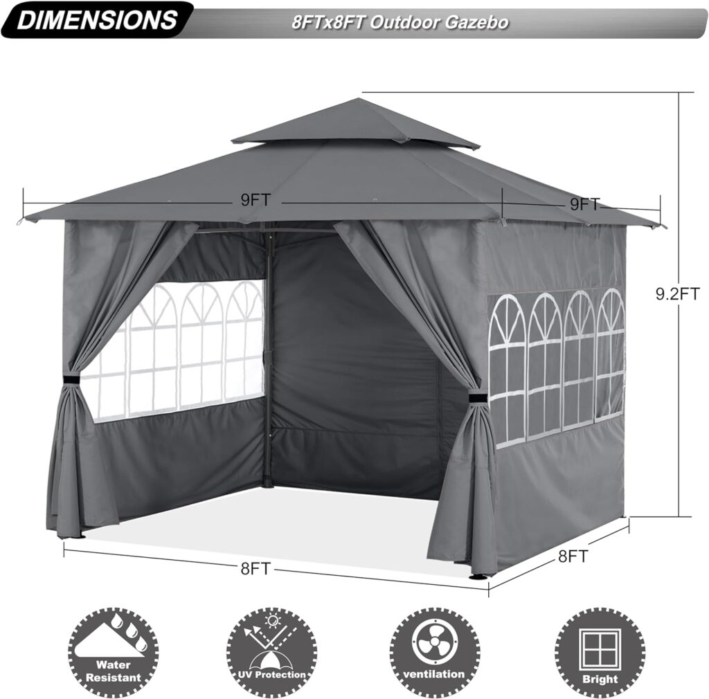 ABCCANOPY 8x8 Outdoor Gazebo - Patio Screened Gazebo with Curtains and Windows for Deck, Lawn and Backyard (Gray)