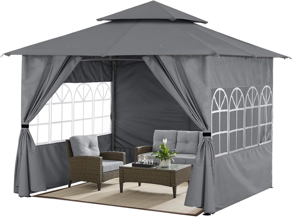 ABCCANOPY 8x8 Outdoor Gazebo - Patio Screened Gazebo with Curtains and Windows for Deck, Lawn and Backyard (Gray)