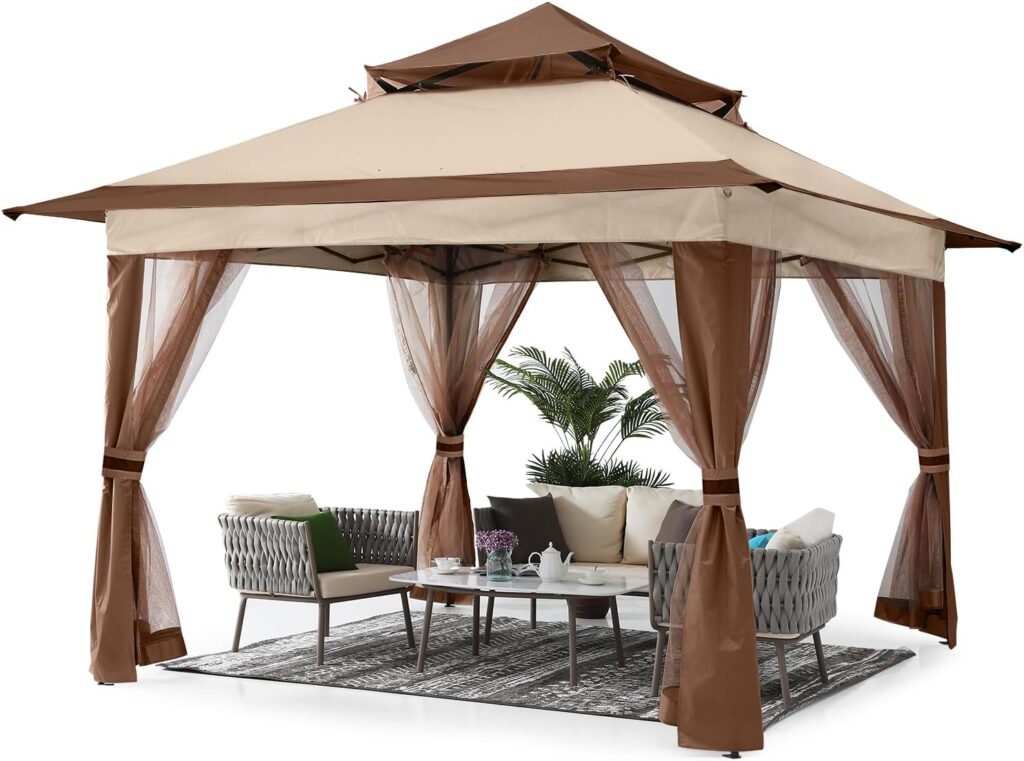 ABCCANOPY Pop Up Gazebo 11x11 - Outdoor Canopy Tent with Mosquito Netting for Patio Garden Backyard (Beige)