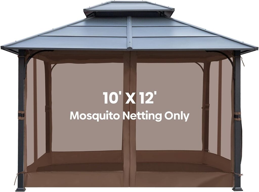 Akeacubo Patio Mosquito Netting for Gazebo 10x12 - Outdoor Patio Netting Screen for Porch, Universal Replacement Mosquito Curtains with Zipper, Durable 4-Panel Mosquito Screen for Patio (Brown)