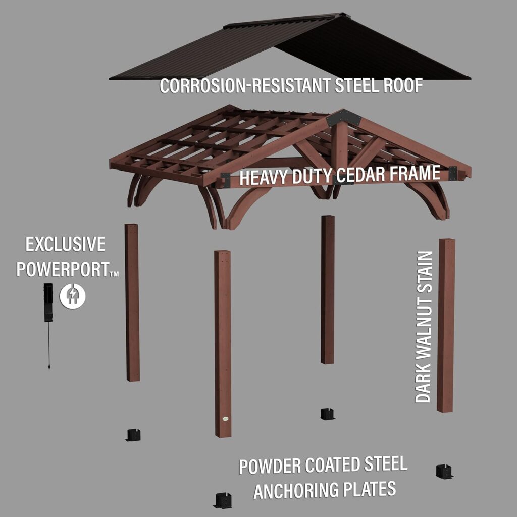 Amazon.com : Backyard Discovery Arlington 12x12 All Cedar Gazebo, Walnut, Insulated Steel Roof, Water Resistant, Wind Resistant up to 100 MPH, Withstand 7,886 lbs of Snow : Patio, Lawn  Garden