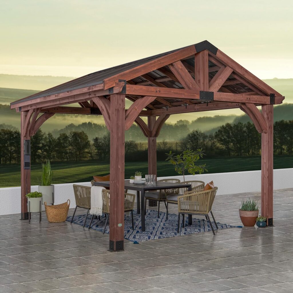 Amazon.com : Backyard Discovery Arlington 12x12 All Cedar Gazebo, Walnut, Insulated Steel Roof, Water Resistant, Wind Resistant up to 100 MPH, Withstand 7,886 lbs of Snow : Patio, Lawn  Garden