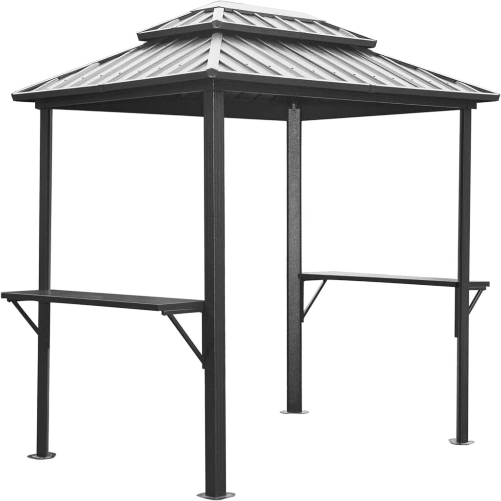 Anraja Grill Gazebo 8x6ft Outdoor BBQ Gazebo Hardtop Canopy Double Roof Aluminum with Shelves Serving Tables for Patio Lawn Deck Backyard and Garden (Grey)