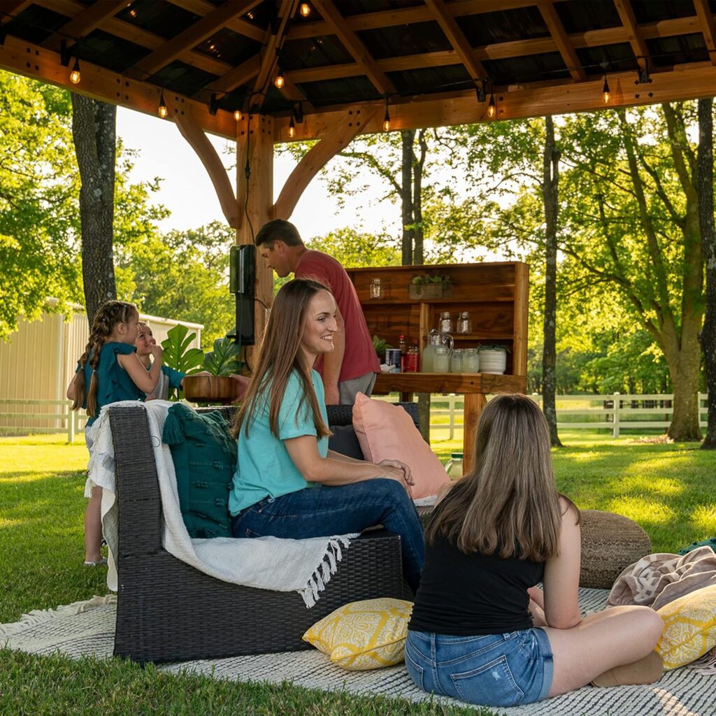 Backyard Discovery Barrington 14 ft. x 12 ft. Hip Roof Cedar Wood Gazebo Pavilion, Shade, Rain, Hard Top Steel Metal Roof, All Weather Protected, Wind Resistant up to 100 mph, Holds up to 6500 lbs