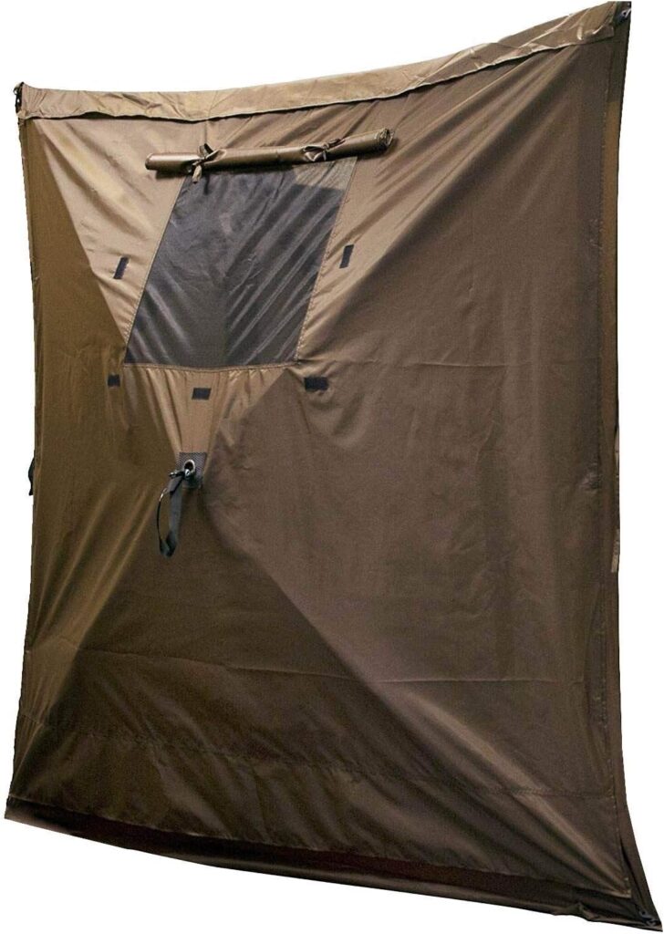 CLAM Quick-Set Traveler 6 x 6 Foot Portable Pop Up Outdoor Camping Gazebo Screen Tent 4 Sided Canopy Shelter with Carry Bag and Wind Panel, Brown