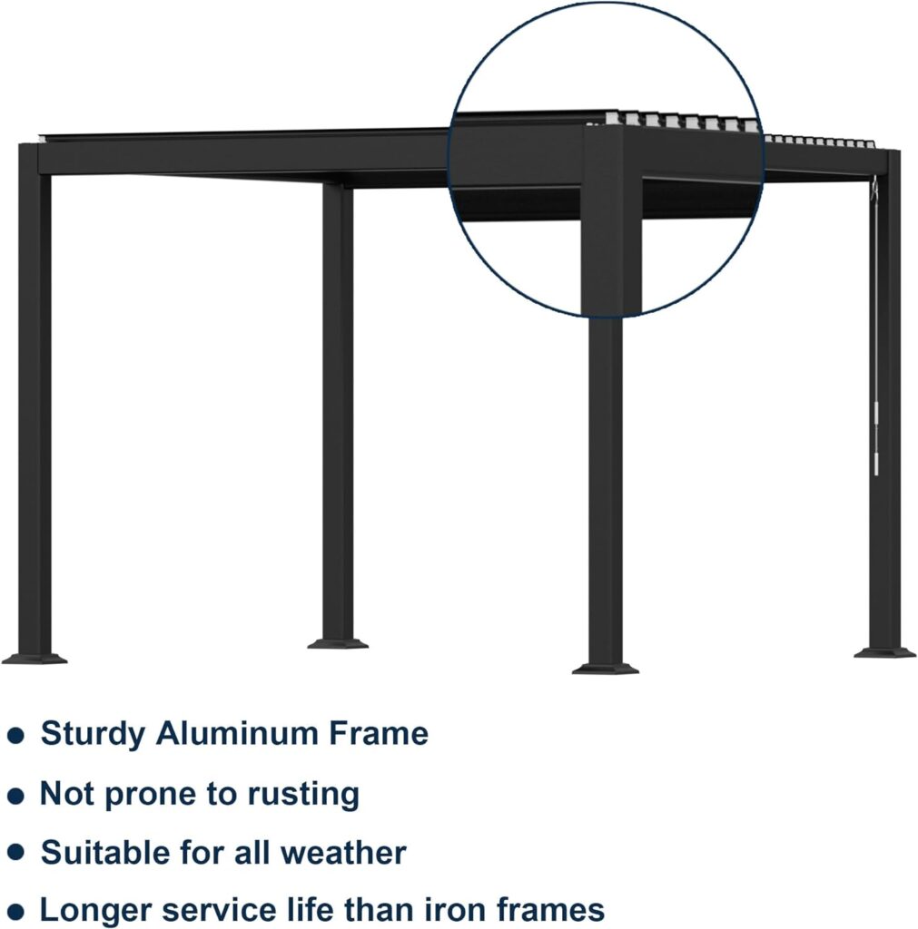 Clihome 10x10ft Aluminum Louvered Pergola Flip-top Gazebos Patio Sun Shade Shelter Hardtop Gazebo Canopies with Adjustable Roof Panels for Patio, Garden, Backyard (Black)