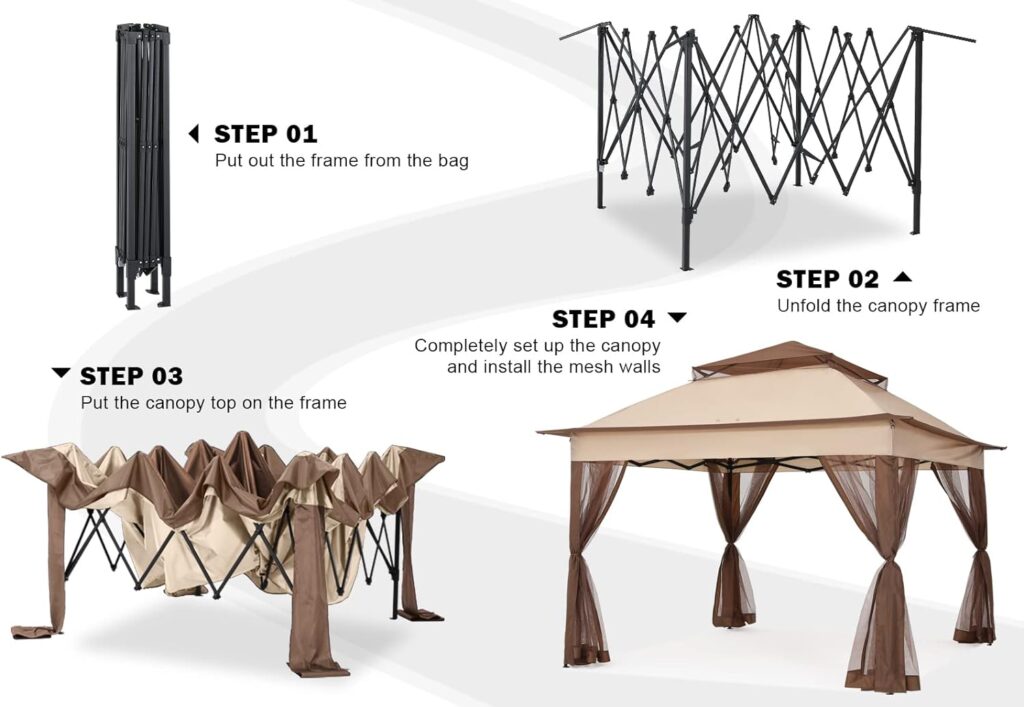 COOSHADE 11x11Ft Pop up Gazebo Easy Pop Up Tent Instant Outdoor Canopy Shelter with Mosquito Netting Walls(Beige)