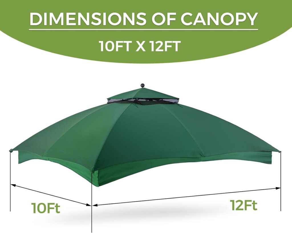 EasyLee 10x12 Gazebo Replacement Canopy, Double Teir Sunshade Polyester Soft Top Cover 10x12 Gazebo #GF-12S004B-1(Forest Green)