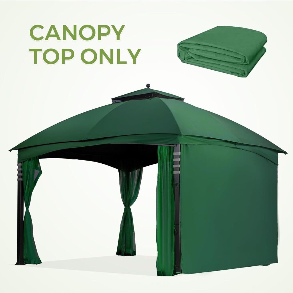 EasyLee 10x12 Gazebo Replacement Canopy, Double Teir Sunshade Polyester Soft Top Cover 10x12 Gazebo #GF-12S004B-1(Forest Green)