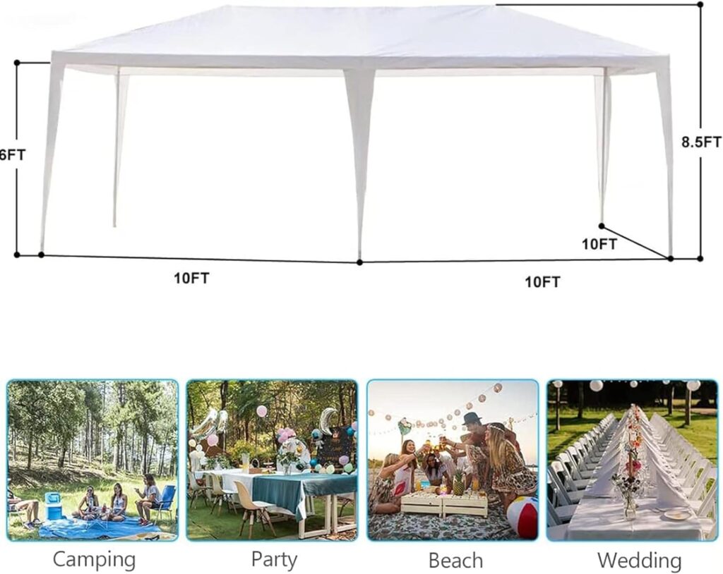 Fenbeli 10x20 Canopy Tent with 4 Removable Sidewalls White Party Tent for Large Weddings, Birthdays, and Events, Outdoor Gazebo Event Tent for Garden, Patio and Backyard (10 * 20 with 4 Side Wall)