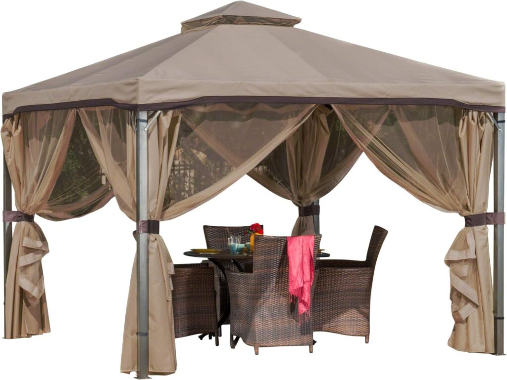 Great Deal Furniture Sonoma | Outdoor Fabric/Steel Gazebo Canopy | in Light Brown