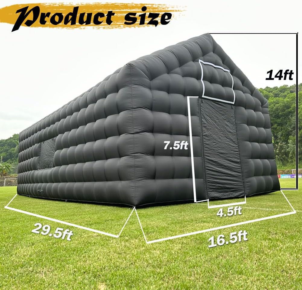 Large Black Inflatable air Cube Wedding Tent Square Gazebo Event Room Mobile Portable Disco Night Club Tent Party Pavilion for Party Wedding Events (29.5ftx16.5x14ft)