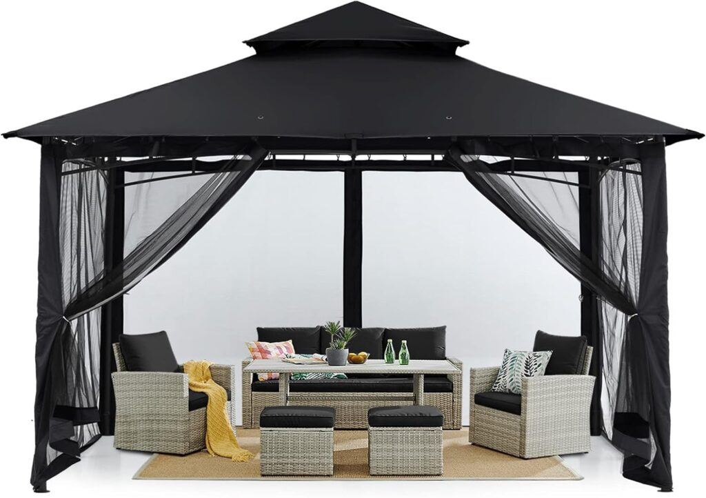 MASTERCANOPY Outdoor Garden Gazebo for Patios with Stable Steel Frame and Netting Walls (10x10,Black)