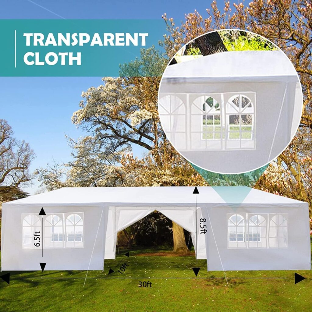 Outdoor Party Tent Wedding Birthday Tents for Parties Canopy Tent with Removable Sidewalls  Transparent Windows Outside Gazebo Event Tent for Garden Patio and Backyard (10x30/7 Sidewalls)