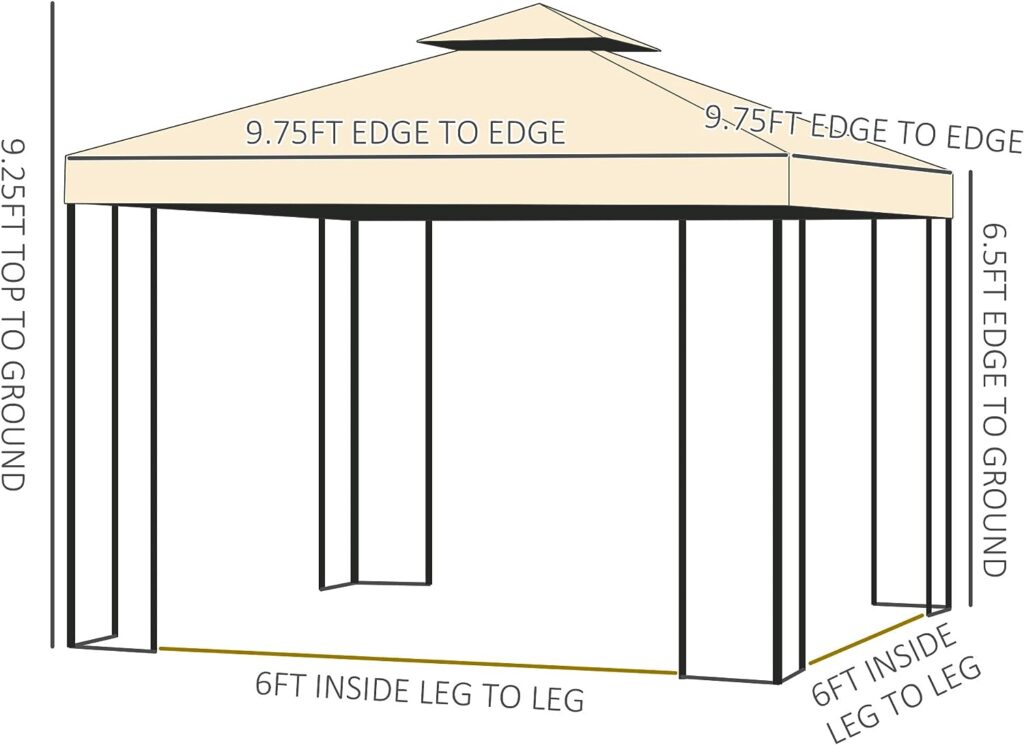 Outsunny 10 x 10 Metal Patio Gazebo, Double Roof Outdoor Gazebo Canopy Shelter with Tree Motifs Corner Frame and Netting, for Garden, Lawn, Backyard, and Deck, Beige