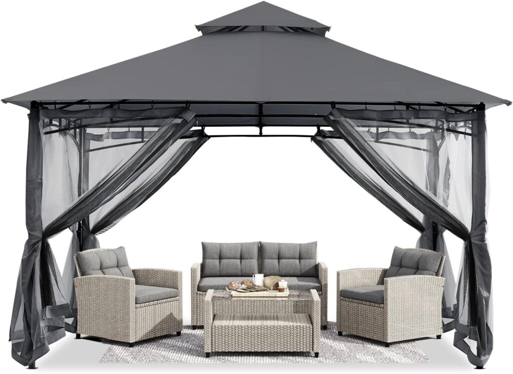 Sturdy Patio Gazebo 10 Ft x 12 Ft with Mosquito Netting by ABCCANOPY Dark Gray