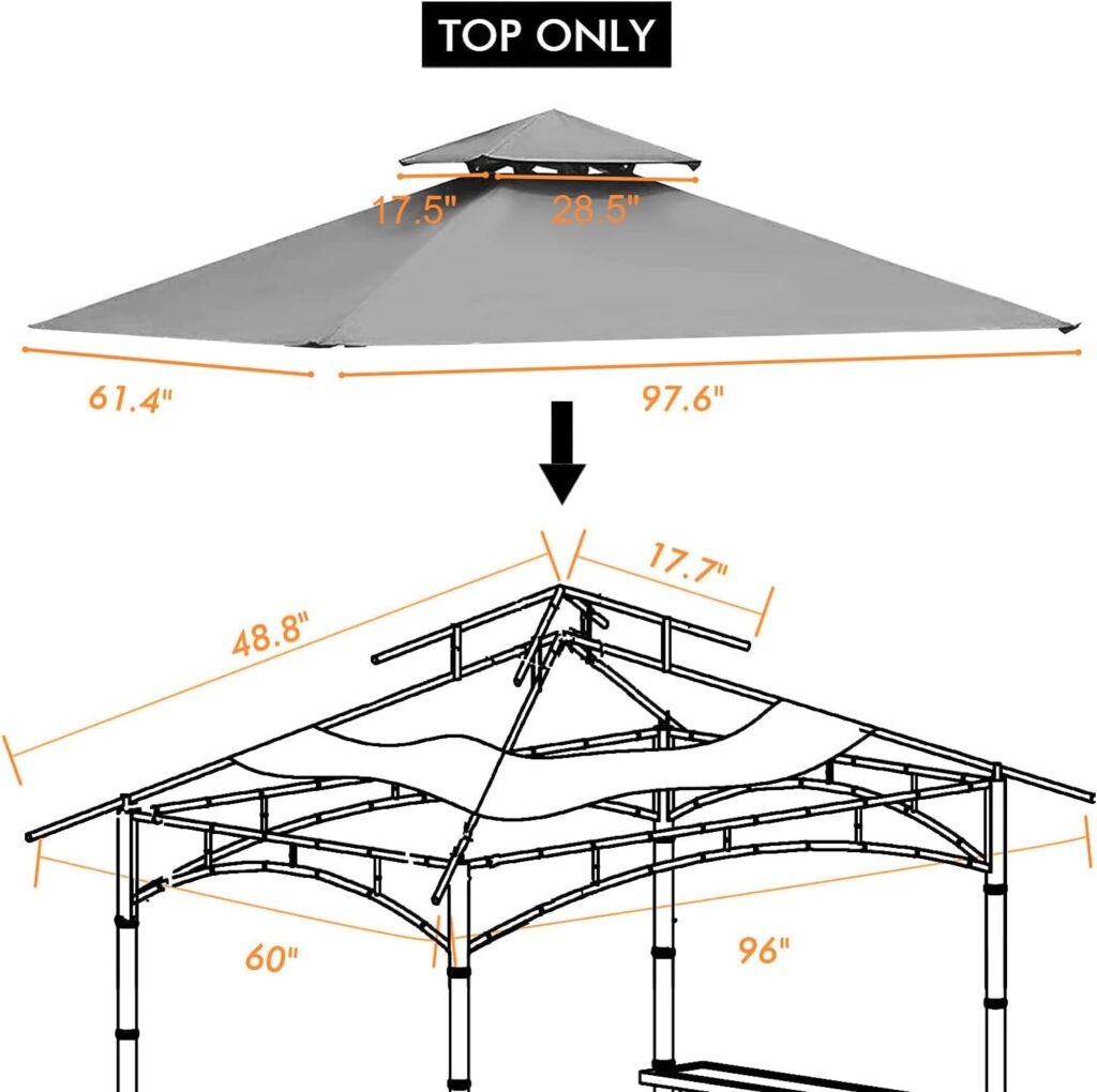 Tanxianzhe Grill Gazebo Replacement Canopy Top Cover 5×8 Double Tiered BBQ Roof ONLY FIT for Gazebo Model L-GG001PST-F (Gray)