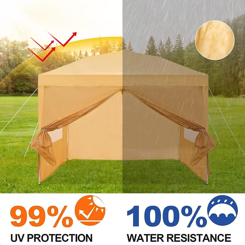 TUKAILAi Portable 10x10ft Pop Up Gazebo, Instant Canopy Water-Resistant Anti-UV Shelter with 4 Side Panels  Carry Bag, Steel Frame Tent for Outdoor Camping Party Event Four Seasons (Cream)