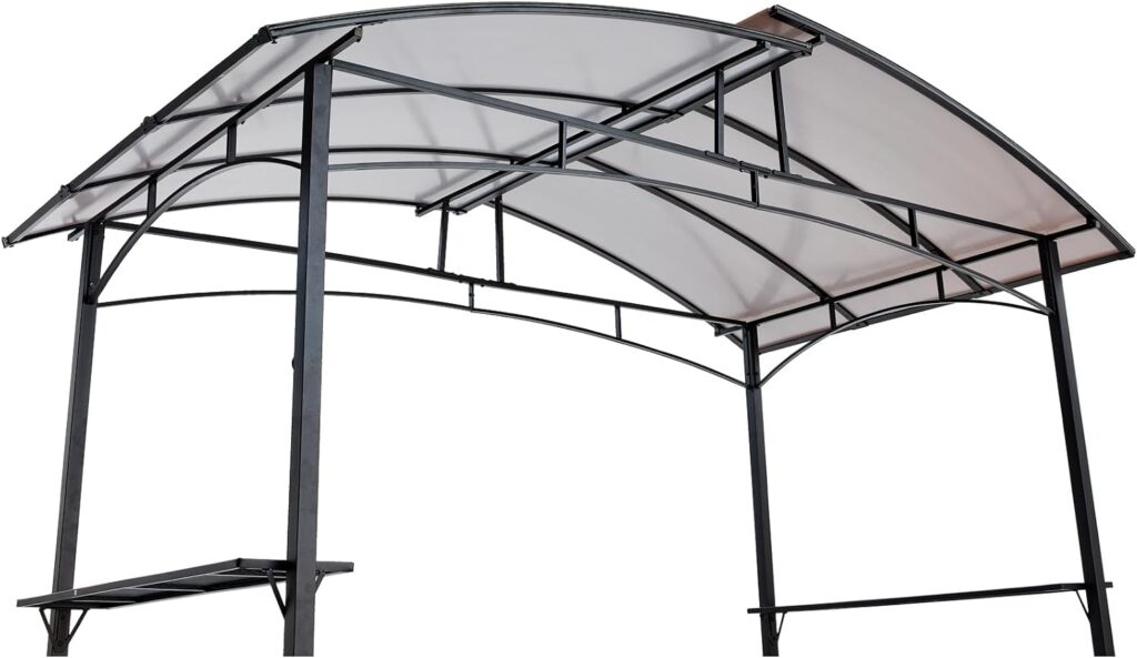 Voohek Grill Gazebo 8x5ft, Outdoor Patio Canopy, BBQ shelter with Steel Hardtop and Side Shelves,Black