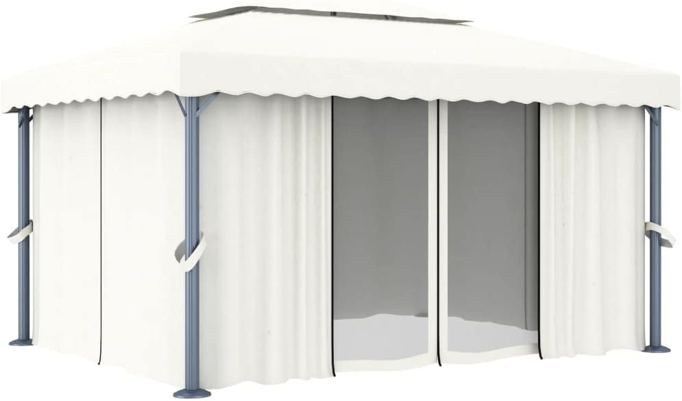 VRAXO Gazebo with Curtain 13.1x9.8 Cream White Aluminum,Canopies  Gazebos-80.17lbs