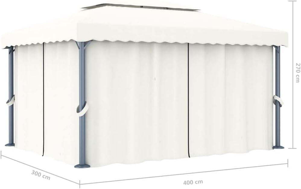 VRAXO Gazebo with Curtain 13.1x9.8 Cream White Aluminum,Canopies  Gazebos-80.17lbs