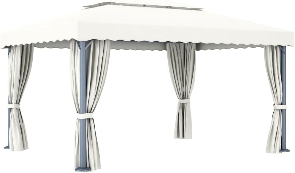 VRAXO Gazebo with Curtain 13.1x9.8 Cream White Aluminum,Canopies  Gazebos-80.17lbs