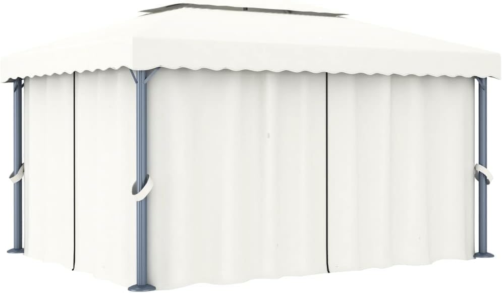 VRAXO Gazebo with Curtain 13.1x9.8 Cream White Aluminum,Canopies  Gazebos-80.17lbs