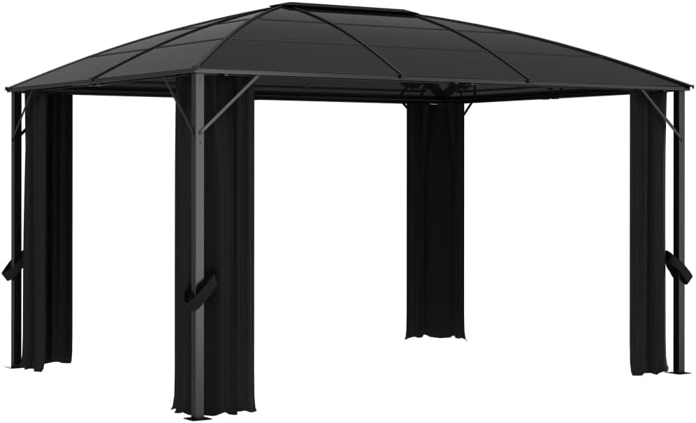 VRAXO Gazebo with Curtains 157.5x118.1x104.3 Anthracite,Canopies  Gazebos-141.68lbs