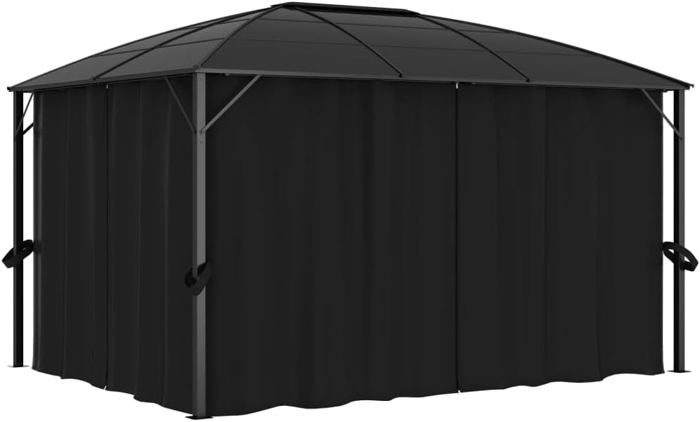 VRAXO Gazebo with Curtains 157.5x118.1x104.3 Anthracite,Canopies  Gazebos-141.68lbs