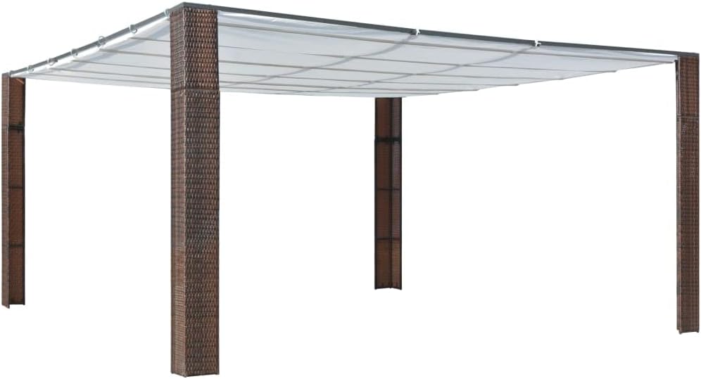 VRAXO Gazebo with Roof Poly Rattan 157.4x157.4x78.7 Brown and Cream,Canopies  Gazebos-68.86lbs