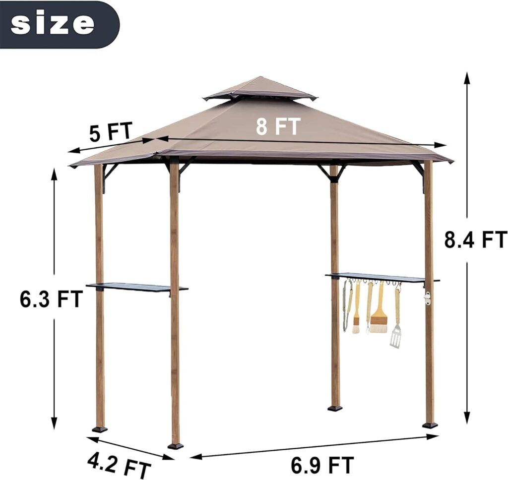 Warmally Grill Gazebo Replacement Canopy Roof, 5x8 Outdoor BBQ Gazebo Top, Double Tiered Shelter Cover Roof Fit for Gazebo Model L-GG001PST, L-GZ238PST (Beige)