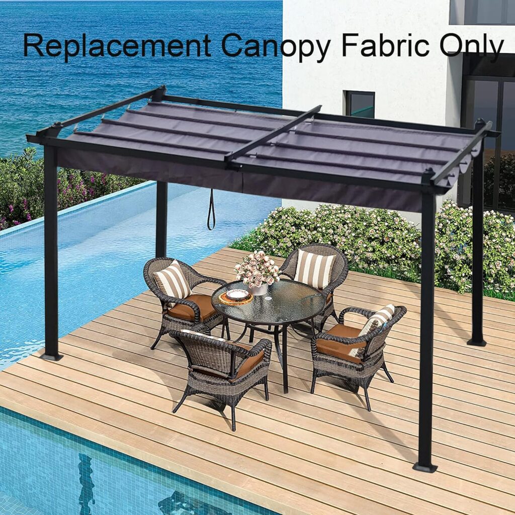 YAOACXIN Replacement Canopy Top 10x10 Ft Outdoor Patio Retractable Sun Shelter Pergola Canopy for Garden Porch Beach Pavilion Grill Gazebo (Grey)