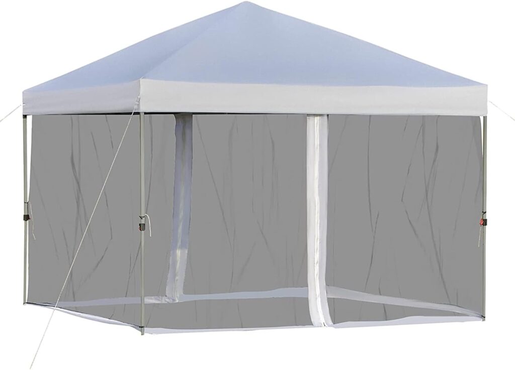 NUTRIR 10 x 10 Pop Up Canopy Portable Folding Tent Gazebo Outdoor with Removable Sidewalls Mesh Curtains Carrying Bag White