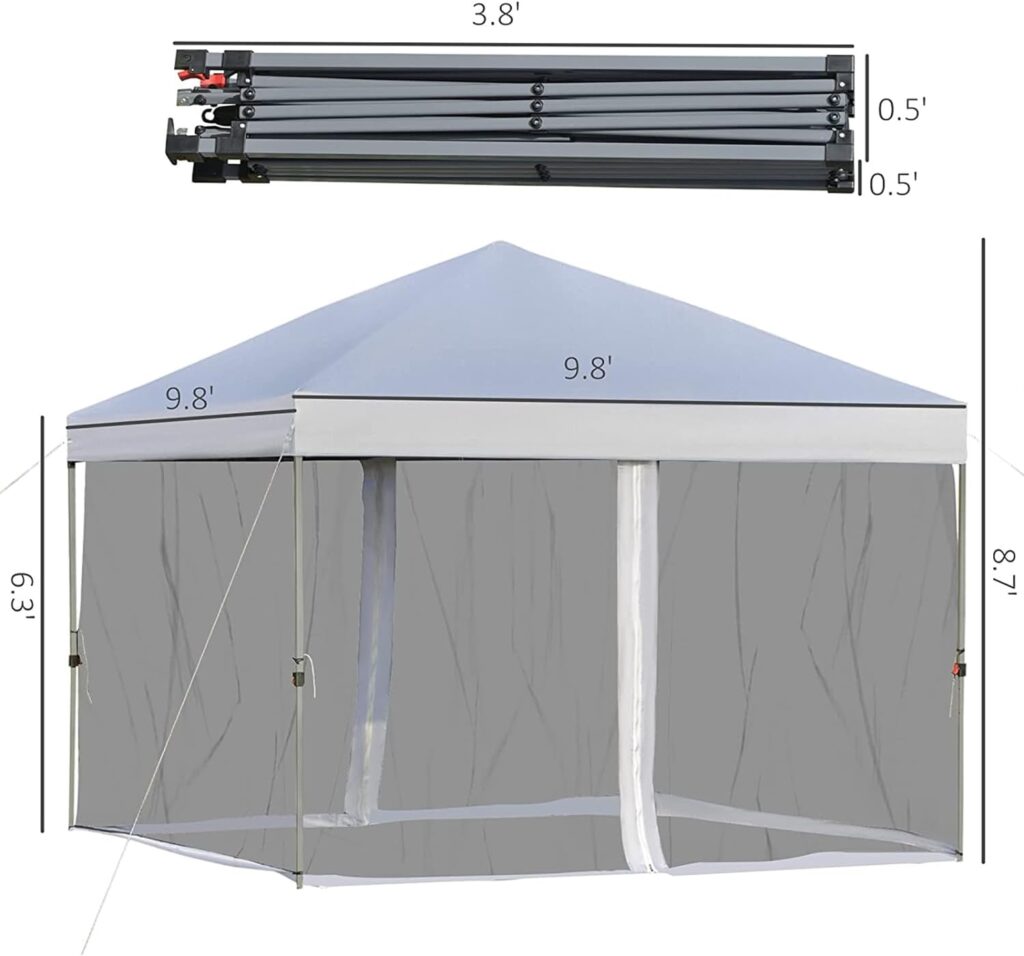 NUTRIR 10 x 10 Pop Up Canopy Portable Folding Tent Gazebo Outdoor with Removable Sidewalls Mesh Curtains Carrying Bag White