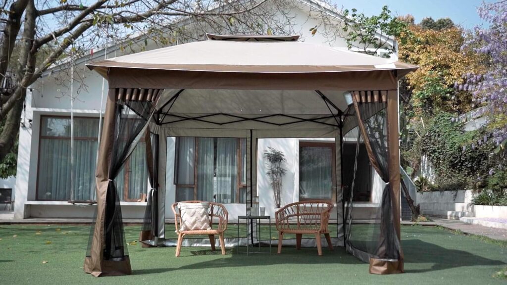 Quictent 10’x10’ Pop up Gazebo Canopy Tent with Mosquito Netting, One Person Set up Ez Outdoor Instant Screened House Tent Shelter Vented for Patio, Outdoor and Camping, Beige