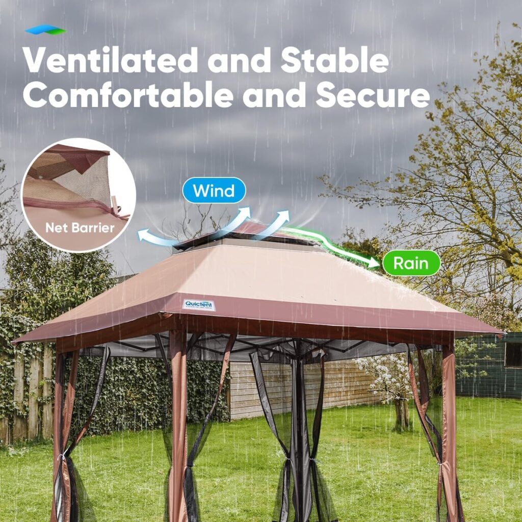 Quictent 10’x10’ Pop up Gazebo Canopy Tent with Mosquito Netting, One Person Set up Ez Outdoor Instant Screened House Tent Shelter Vented for Patio, Outdoor and Camping, Beige